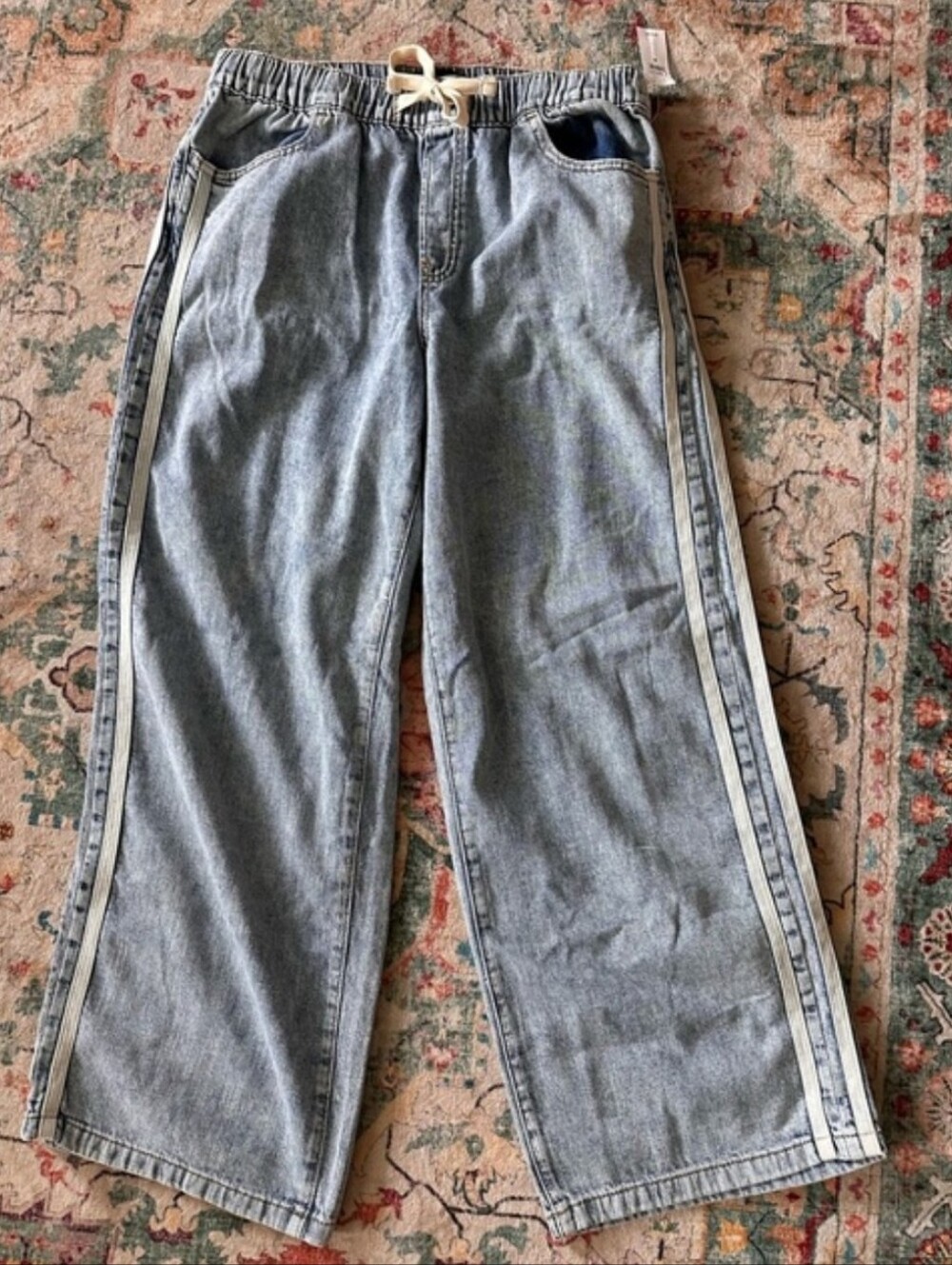 GAP Light Blue Denim Elastic Waist Pull-On Pants track pants stripes